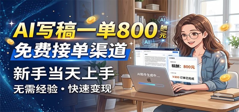 AI写稿一单800，免费接单渠道，一单一结几十到上千，新手当天上手-紫橙项目网