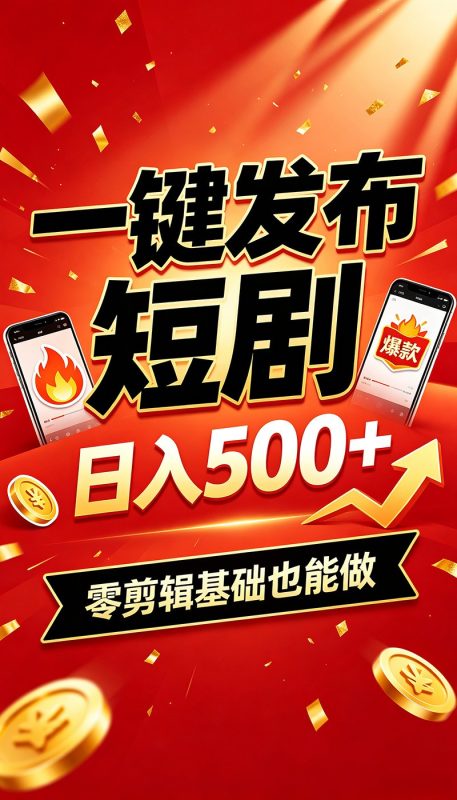 快手短剧一键发布，不用剪辑操作简单，副业日入500+。空闲时间轻松赚收益-紫橙项目网