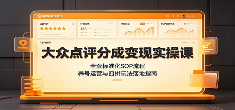 大众点评分成变现实操课：全套标准化SOP流程，养号运营与四拼玩法落地指南-紫橙项目网