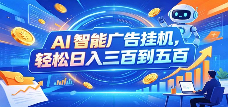AI智能广告挂机，24小时自动跑，日入300-500，新手零门槛-紫橙项目网