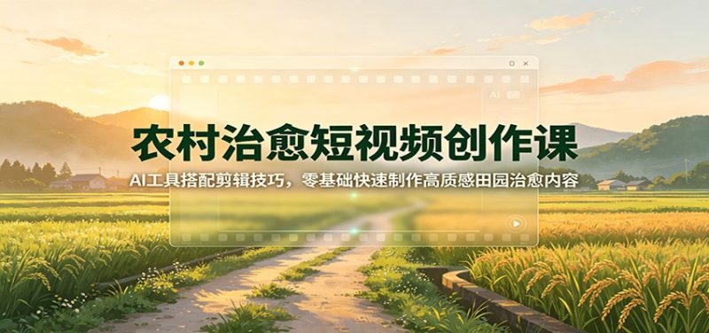 农村治愈短视频创作课:AI工具搭配剪辑技巧,零基础快速制作高质感田园治愈内容-紫橙项目网
