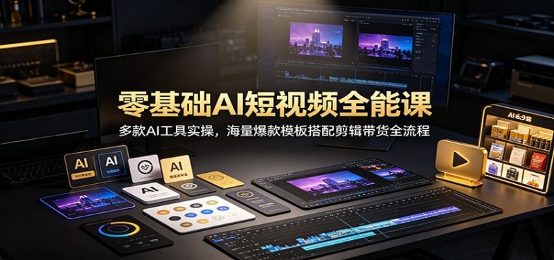 零基础AI短视频全能课:多款AI工具实操,海量爆款模板搭配剪辑带货全流程-紫橙项目网