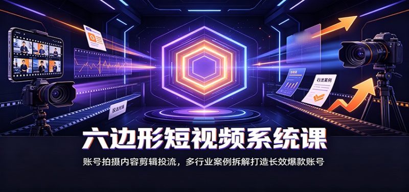 六边形短视频系统课:账号拍摄内容剪辑投流,多行业案例拆解打造长效爆款账号-紫橙项目网