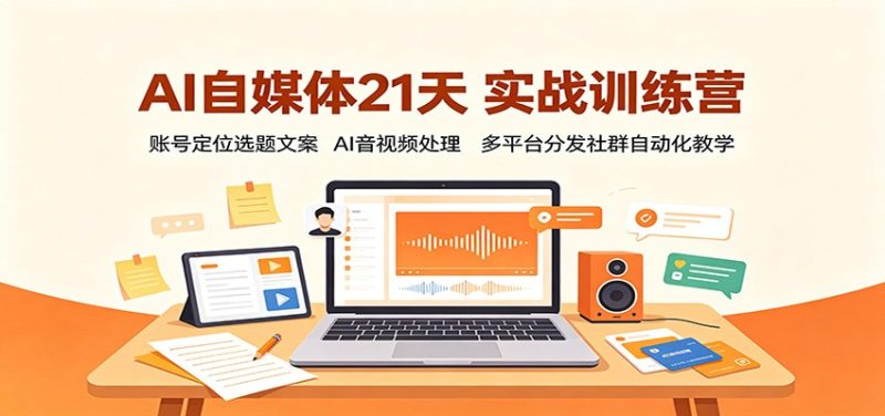 AI自媒体21天实战训练营:账号定位选题文案,AI音视频处理,多平台分发社群自动化教学-紫橙项目网