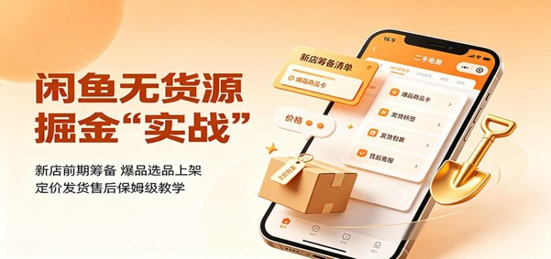 闲鱼无货源掘金实战:新店前期筹备,爆品选品上架,定价发货售后保姆级教学-紫橙项目网
