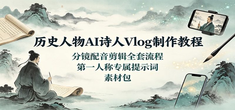 历史人物AI诗人Vlog制作教程:分镜配音剪辑全套流程,第一人称专属提示词素材包-紫橙项目网