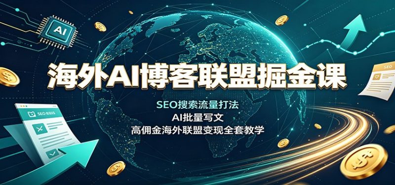 海外AI博客联盟掘金课:SEO搜索流量打法,AI批量写文,高佣金海外联盟变现全套教学-紫橙项目网