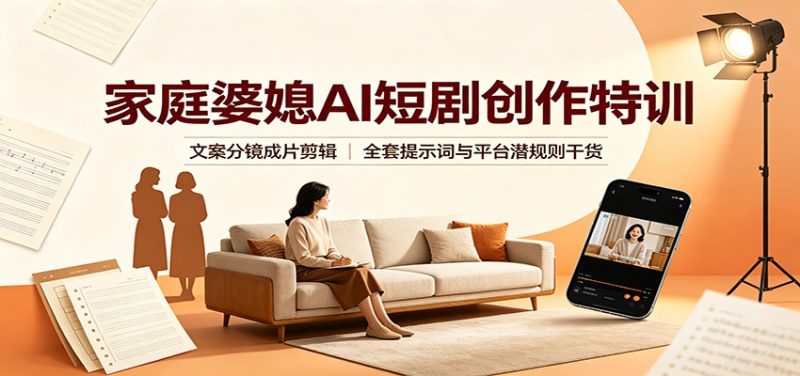 家庭婆媳AI短剧创作特训:文案分镜成片剪辑,全套提示词与平台潜规则干货-紫橙项目网