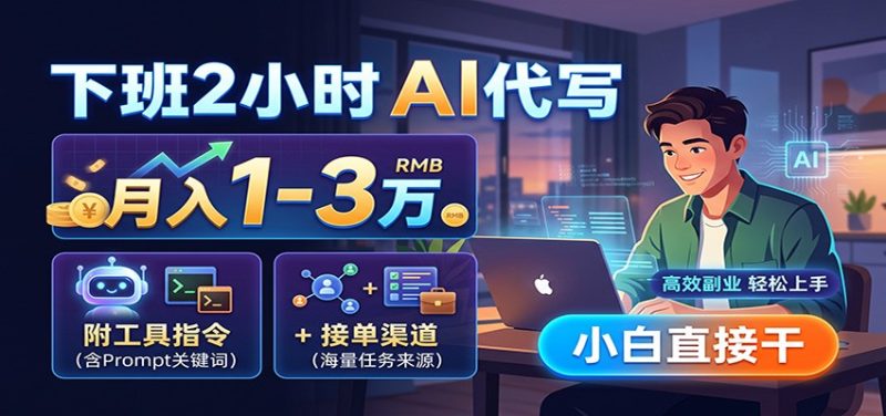 下班2小时AI代写，月入1-3万，附工具指令+接单渠道，小白直接干-紫橙项目网