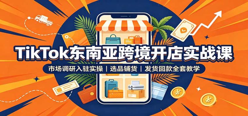 TikTok东南亚跨境开店实战课:市场调研入驻实操,选品铺货,发货回款全套教学-紫橙项目网