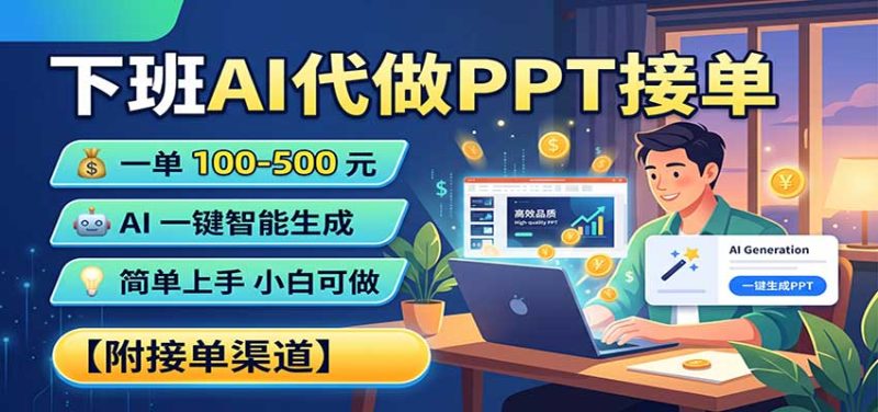 下班AI代做PPT接单,一单100-500,AI一键生成,小白也能做,附接单渠道-紫橙项目网