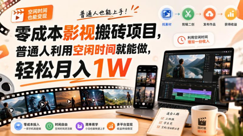 零门槛影视搬砖项目,月入万元,玩法稳定普通人可落地的长期副业!-紫橙项目网