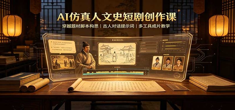 AI仿真人文史短剧创作课:穿越题材脚本构思,古人对话提示词,多工具成片教学-紫橙项目网