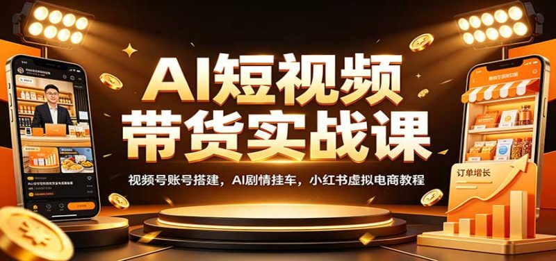 AI短视频带货实战课:视频号账号搭建,AI剧情挂车,小红书虚拟电商教程-紫橙项目网