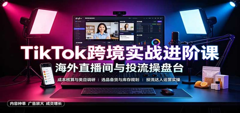TikTok跨境实战进阶课:成本核算类目调研,选品备货,投流达人运营-紫橙项目网