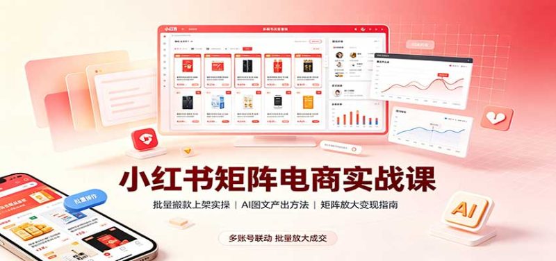 小红书矩阵电商实战课:批量搬款上架实操,AI图文产出,矩阵放大变现指南-紫橙项目网