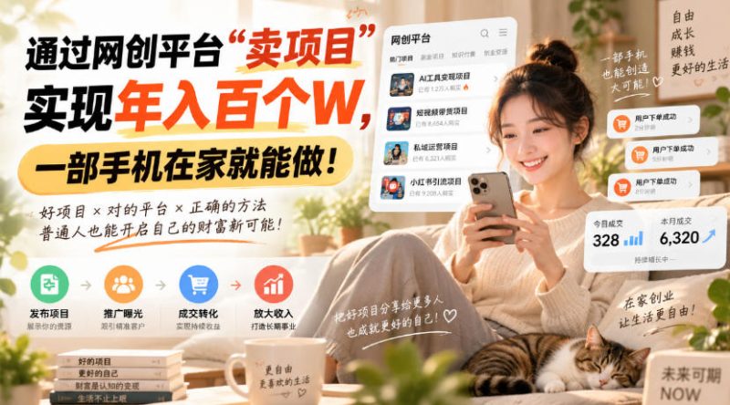 靠卖网创项目变现，一年拿下百万收益！一台手机就能操作！-紫橙项目网