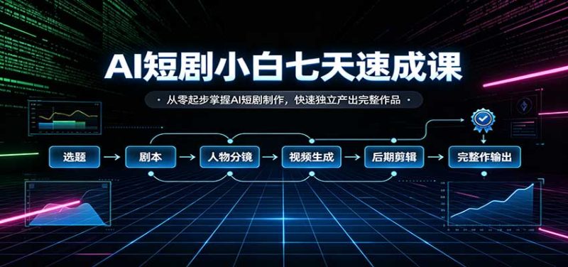 AI短剧小白七天速成课：从零起步掌握AI短剧制作，快速独立产出完整作品-紫橙项目网