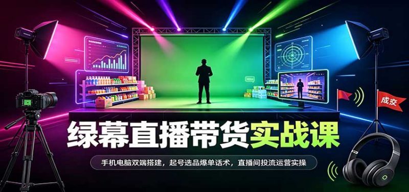 绿幕直播带货实战课:手机电脑双端搭建,起号选品爆单话术,直播间投流运营实操-紫橙项目网
