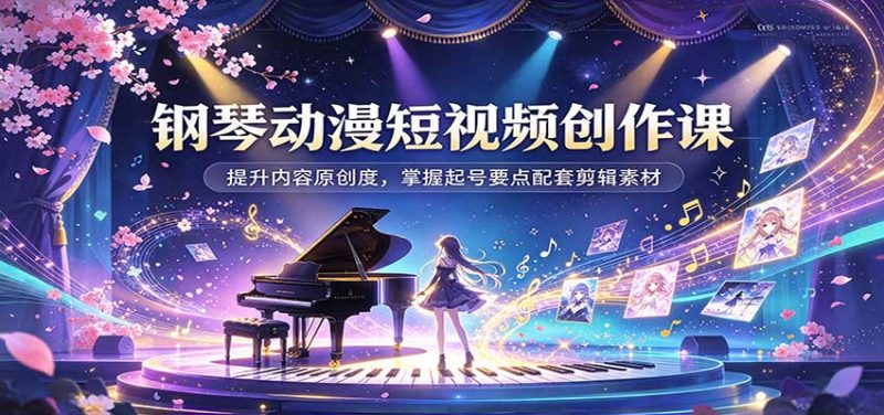 钢琴动漫短视频创作课:提升内容原创度,掌握起号要点配套剪辑素材-紫橙项目网