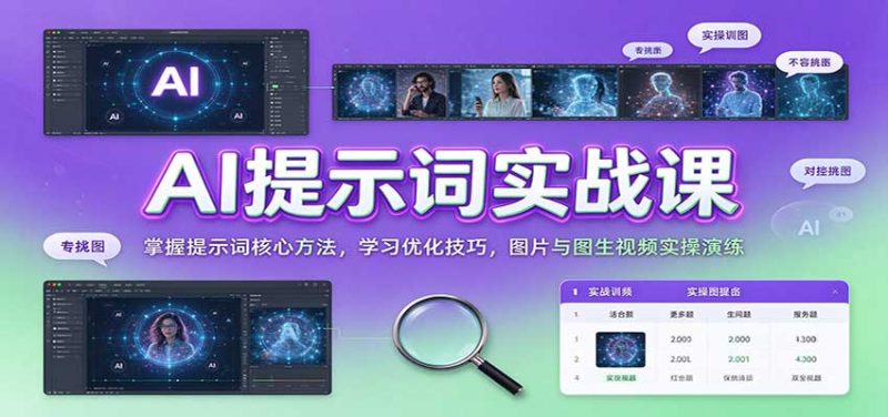 AI提示词实战课:掌握提示词核心方法,学习优化技巧,图片与图生视频实操演练-紫橙项目网