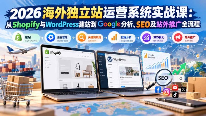 2026海外独立站运营系统实战课:从Shopify与WordPress建站到Google分析、SEO及站外推广全流程-紫橙项目网