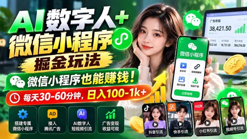 AI数字人+微信小程序掘金玩法:微信小程序也能赚钱!每天30-60分钟,日入100-1k+-紫橙项目网