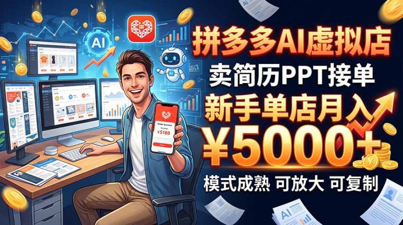 开一家拼多多虚拟店,用AI卖简历PPT,单店月入1w+,可放大-紫橙项目网