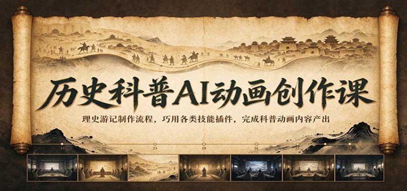 历史科普AI动画创作课:理史游记制作流程,巧用各类技能插件,完成科普动画内容产出-紫橙项目网