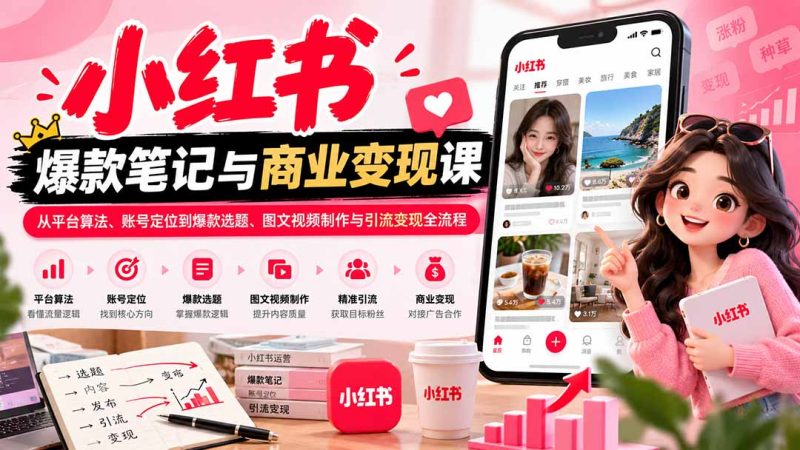 2026小红书爆款笔记与商业变现课:从平台算法、账号定位到爆款选题、图文视频制作与引流变现全流程-紫橙项目网