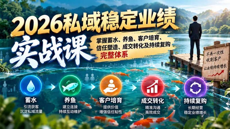 2026私域稳定业绩实战课:掌握蓄水、养鱼、客户培育、信任塑造、成交转化及持续复购完整体系-紫橙项目网