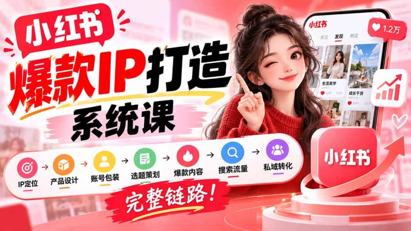 【无水印】小红书爆款IP打造课:IP定位→产品设计→账号包装→选题策划→爆款内容→搜索流量→私域转化,完整链路-紫橙项目网