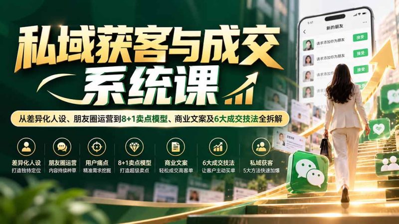 私域获客与成交系统课:从差异化人设、朋友圈运营到8+1卖点模型、商业文案及6大成交技法全拆解-紫橙项目网