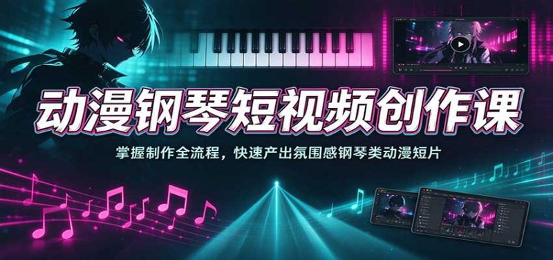 动漫钢琴短视频创作课:掌握制作全流程,快速产出氛围感钢琴类动漫短片-紫橙项目网