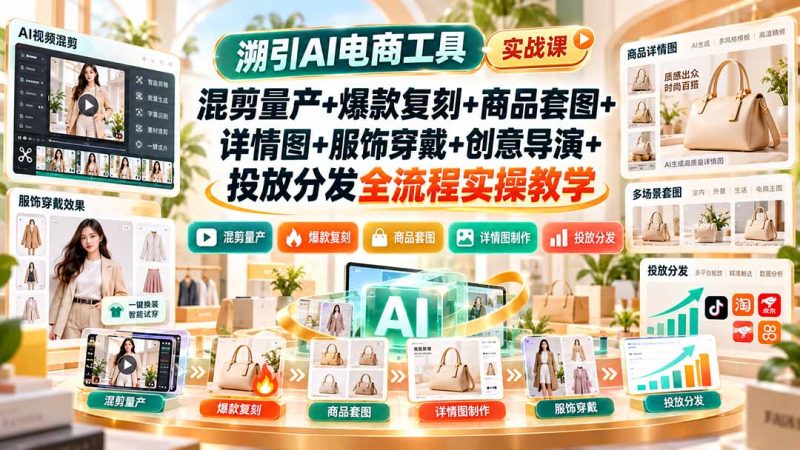 溯引AI电商工具实战课:混剪量产+爆款复刻+商品套图+详情图+服饰穿戴+创意导演+投放分发全流程实操教学-紫橙项目网