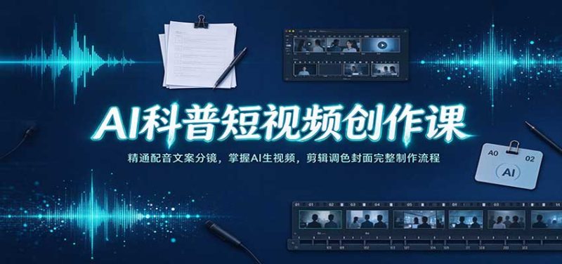 AI科普短视频创作课:精通配音文案分镜,掌握AI生视频,剪辑调色封面完整制作流程-紫橙项目网