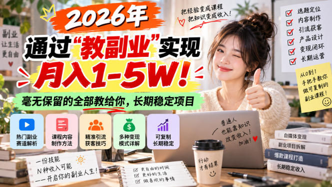 “教副业”实现月入1-5W!长期稳定,毫无保留的全部教给你!-紫橙项目网