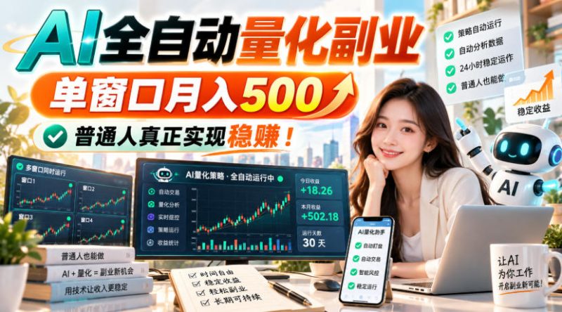 AI全自动量化副业，单窗口月入500，普通人真正实现稳赚！-紫橙项目网