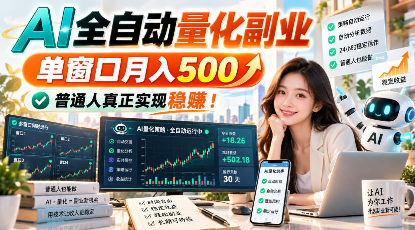 AI全自动量化副业，单窗口月入500，普通人真正实现稳赚！