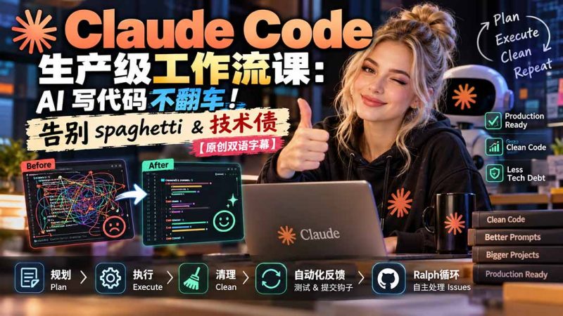 Claude Code 生产级工作流课：AI 写代码不翻车！告别 spaghetti & 技术债【原创双语字幕】-紫橙项目网