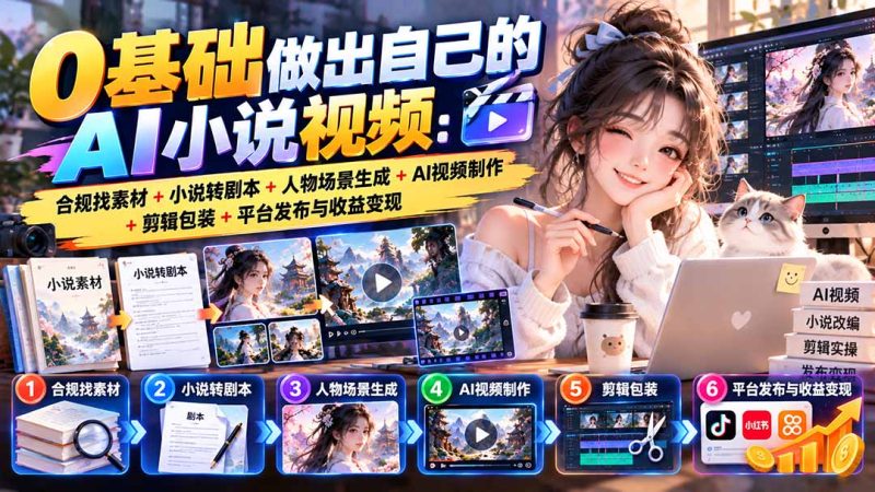 0基础做出自己的AI小说视频:合规找素材+小说转剧本+人物场景生成+AI视频制作+剪辑包装+平台发布与收益变现-紫橙项目网