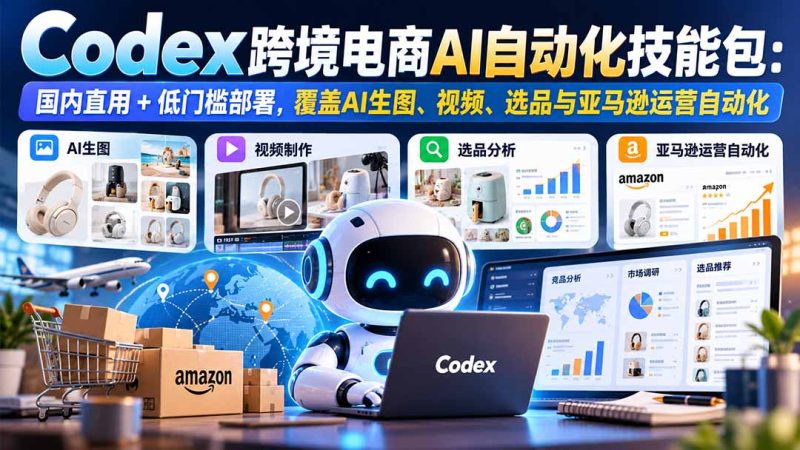 【无水印】Codex跨境电商AI自动化技能包:国内直用+低门槛部署,覆盖AI生图、视频、选品与亚马逊运营自动化 - 中创网