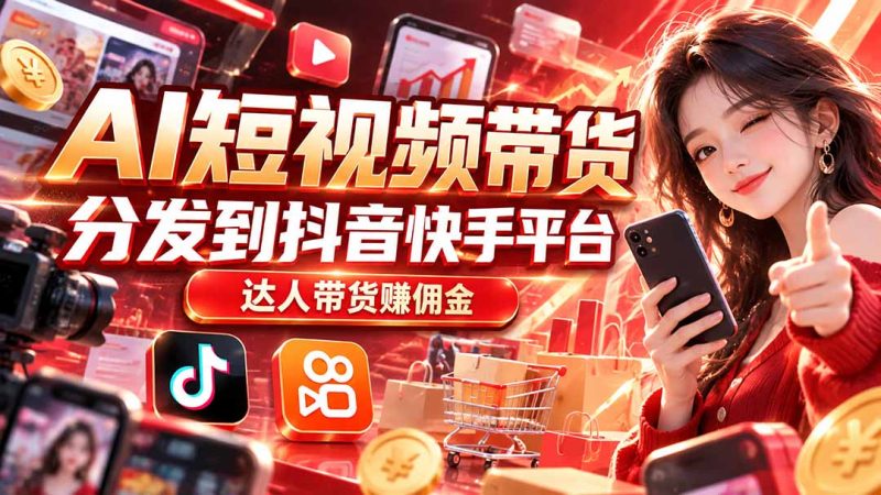 【AI短视频带货】分发到抖音快手平台,达人带货赚佣金-紫橙项目网