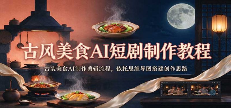 古风美食AI短剧制作教程:古装美食AI制作剪辑流程,依托思维导图搭建创作思路-紫橙项目网