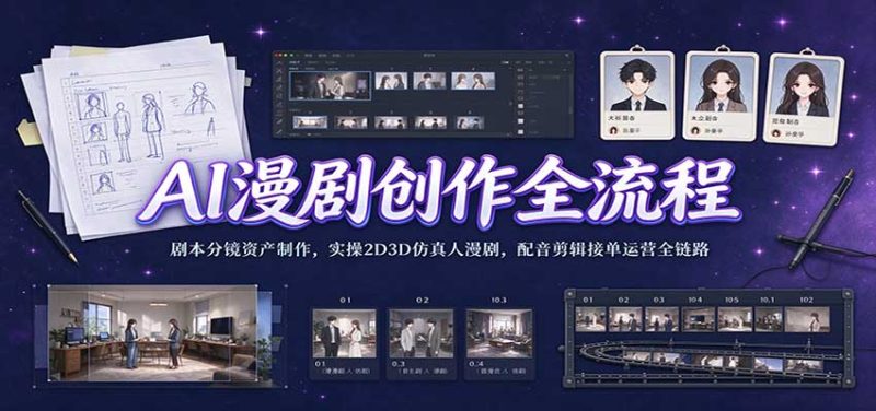 AI漫剧创作全流程:剧本分镜资产制作,实操2D3D仿真人漫剧,配音剪辑接单运营全链路-紫橙项目网