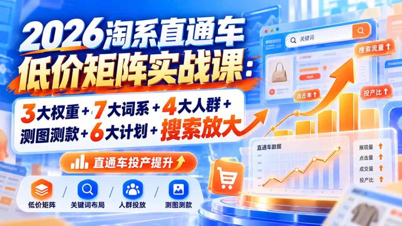 2026淘系直通车低价矩阵实战课:3大权重+7大词系+4大人群+测图测款+6大计划+搜索放大 - 中创网
