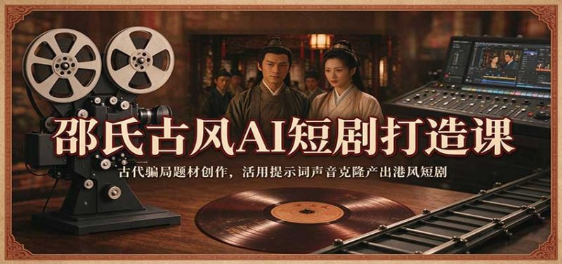 邵氏古风AI短剧打造课：古代骗局题材创作，活用提示词声音克隆产出港风短剧-紫橙项目网