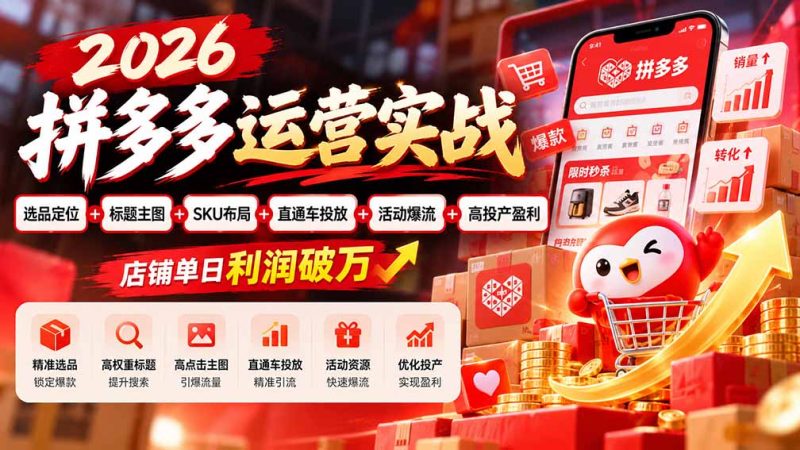 2026拼多多运营实战-更新1002：选品定位+标题主图+SKU布局+直通车投放+活动爆流+高投产盈利 店铺单日利润破万-紫橙项目网