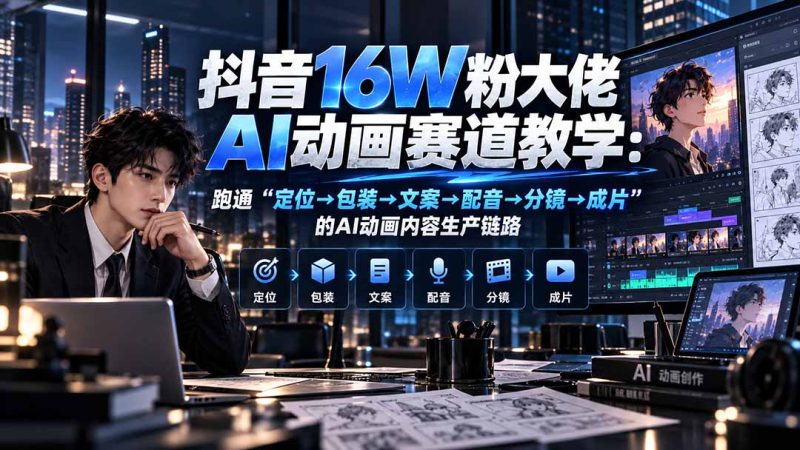 抖音16W粉大佬规则门禁AI动画赛道教学:跑通“定位→包装→文案→配音→分镜→成片”的AI动画内容生产链路-紫橙项目网