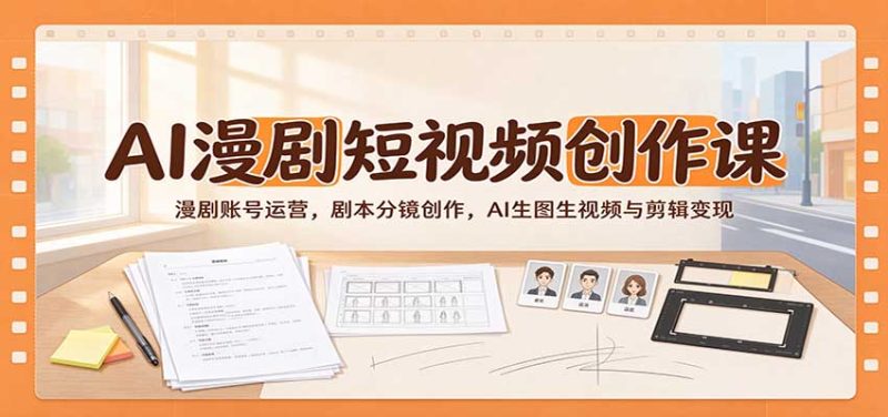 AI漫剧短视频创作课:漫剧账号运营,剧本分镜创作,AI生图生视频与剪辑变现-紫橙项目网